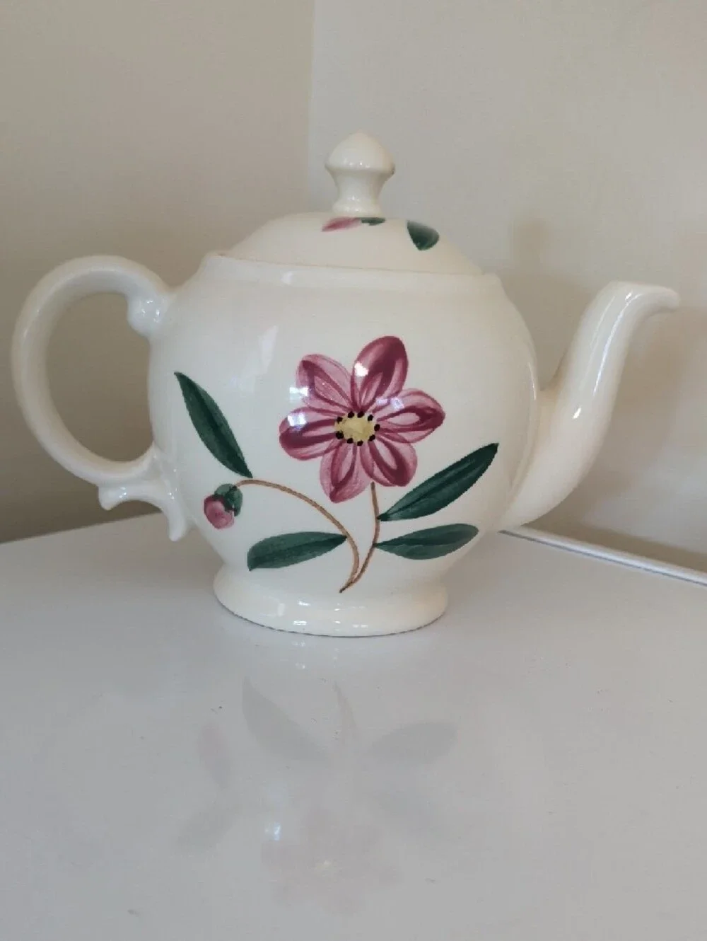 Vintage Shawnee USA Cream Teapot | Pink Floral Ceramic Tea Pot